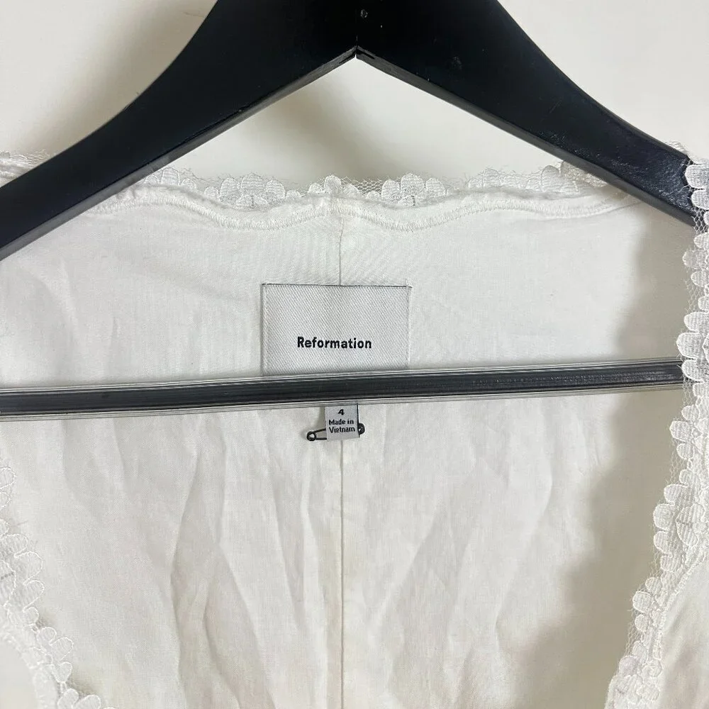 REFORMATION Alida Organic Cotton Button-Up Midi Dress in White Size US 4 - Picture 6 of 15